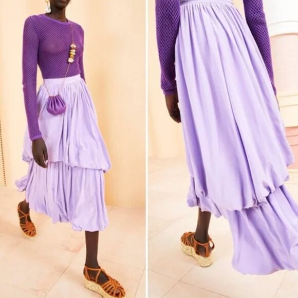 Ulla Johnson Simone Midi Tiered 100% Silk Skirt - Picture 1 of 3